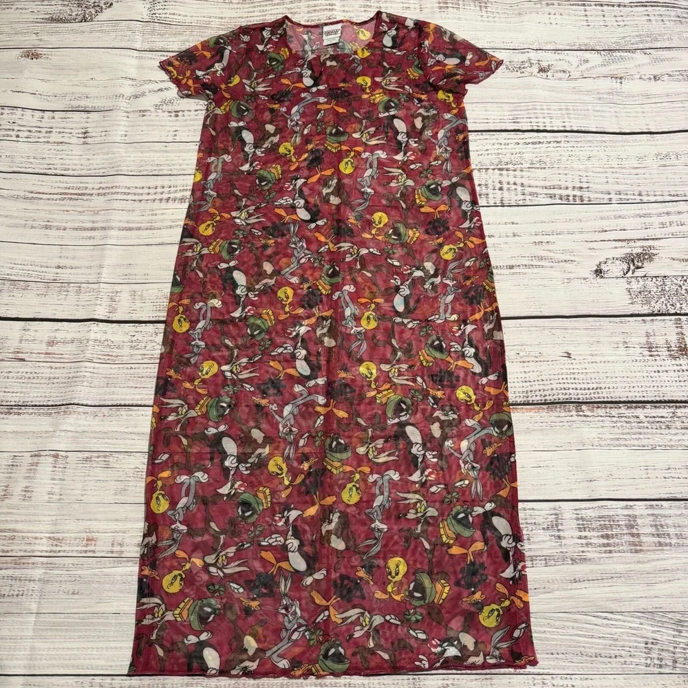 90s Warner Bros. Looney Tunes Maxi Dress See Through Swim Cover Women's Size S/M
